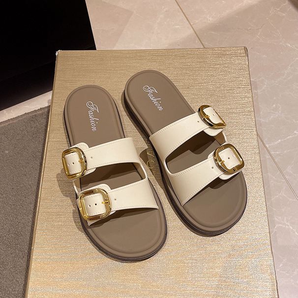 Flat For Women 2025 Summer New Slip-On Lazy Versatile Outdoor Belt Buckle Beach Sandals_voghion.com