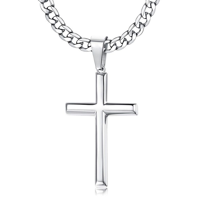 Bestselling Stainless Steel Cuban Link Chain Cross Pendant Necklace Trendy Men_voghion.com