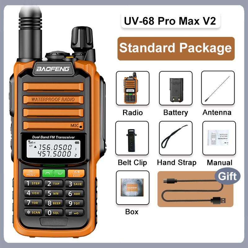 Baofeng UV-68 Max V2 Walkie Talkie 10W IP68 Waterproof 8800mah 50KM LongRange Type-C UV-S22 UV-98 Pro Ham Two Way Radios_voghion.com
