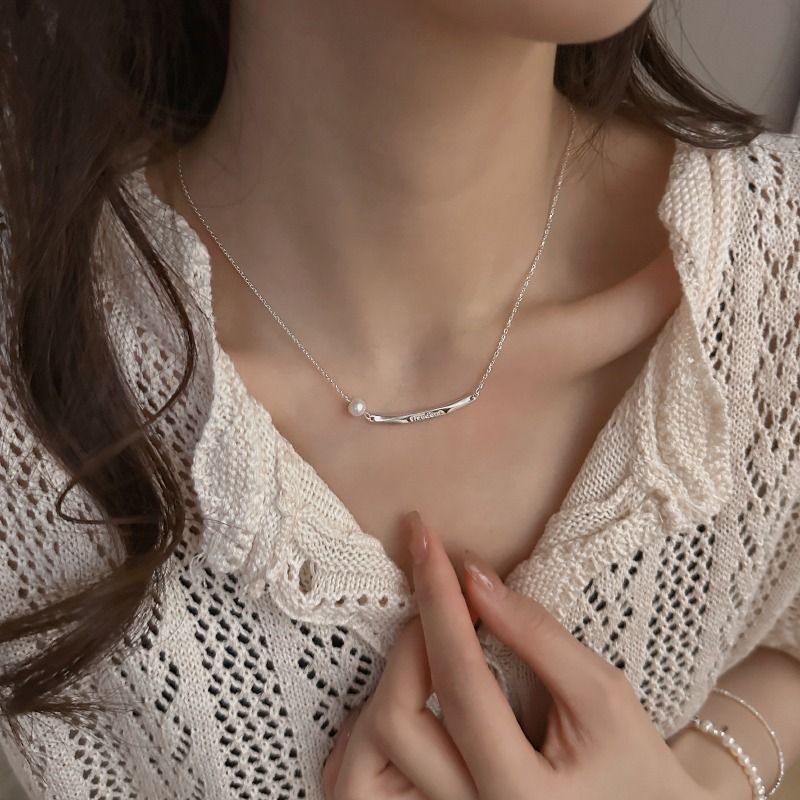 Sterling VENUS Silber Perle Brief Halskette für Frauen Mädchen Einfache Temperament Koreanische Schmuck Dropshipping_voghion.com