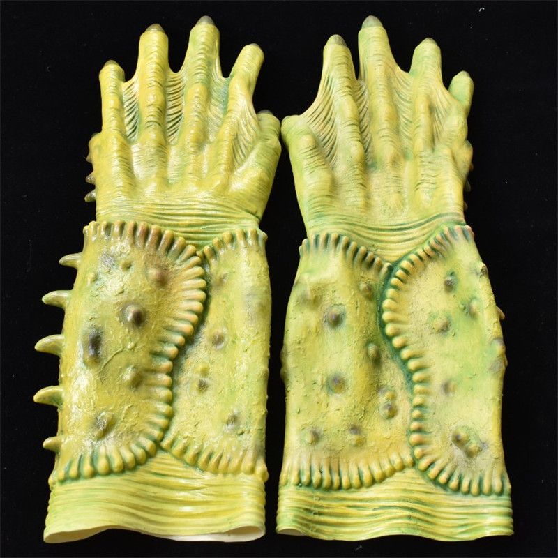 Feestmaskers Meerval Geest Masker Handschoenen Halloween Horror Groene Vis Monster Latex Hoofdbedekking Klauwen Lotus Vis Geest Gezichtsmasker Masker_voghion.com