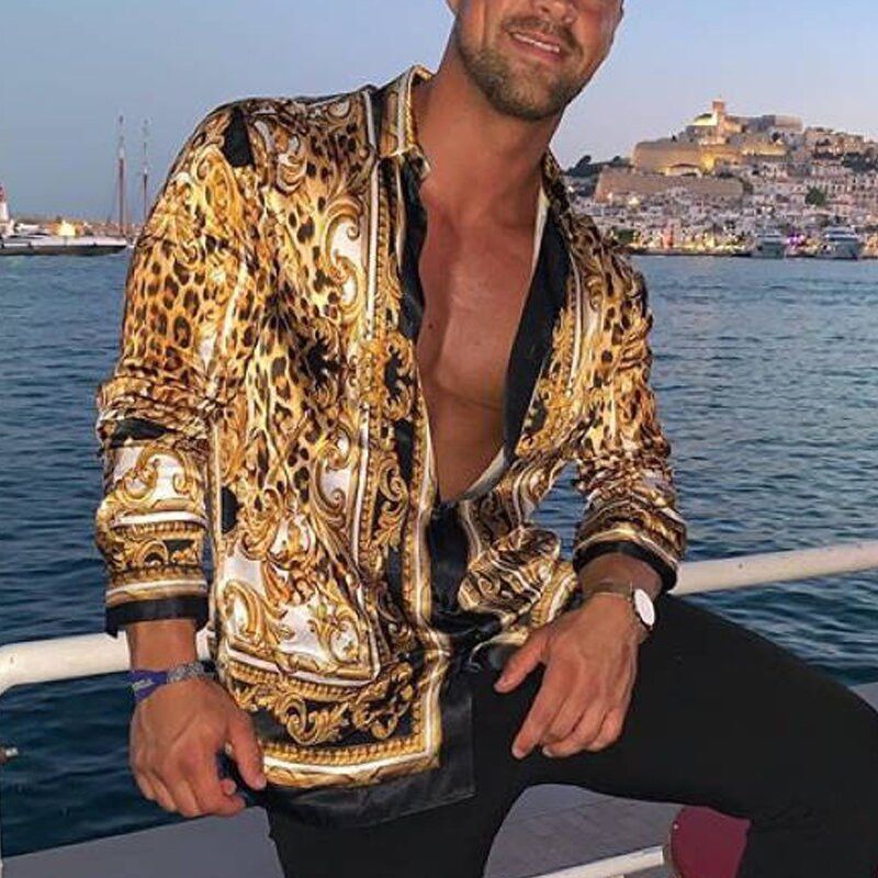 Camisa de manga larga para hombre, informal, con estampado Floral de palacio de leopardo, tendencia superior, novedad de otoño_voghion.com