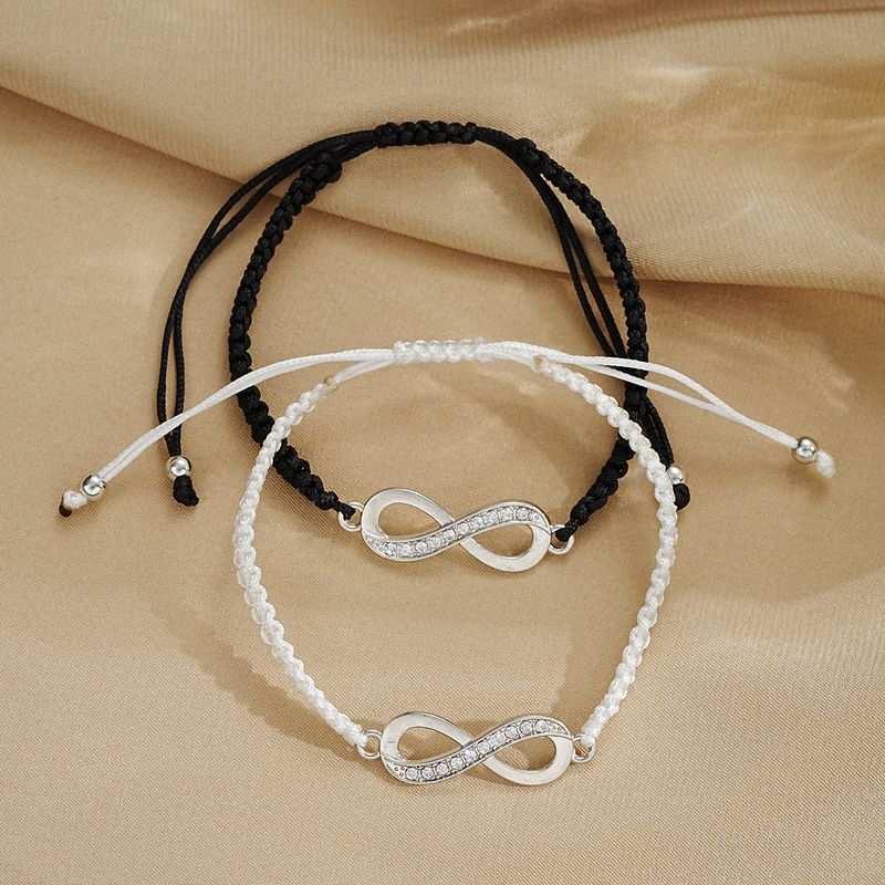 Hot Fashion Woven Adjustable Dia 8-word Lucky Hand Rope Black And White Couple's Girlfriend Bracelet 2-piece Set_voghion.com