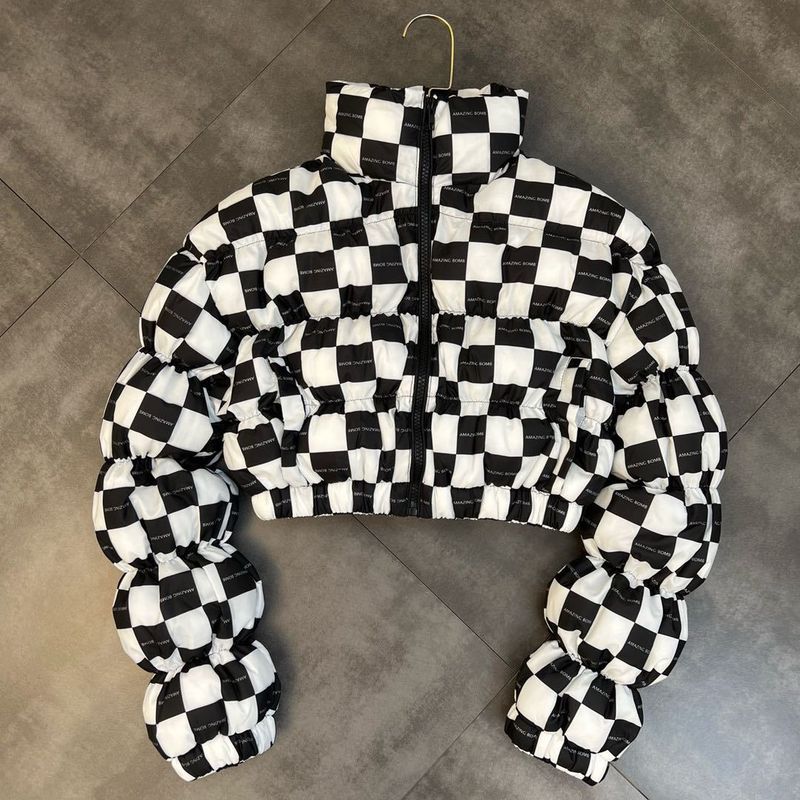 Kid's Clothing winter new solid color cotton clothing, long sleeves, bubble elastic, fashionable short style, hand stuffed cotton, trendy_voghion.com