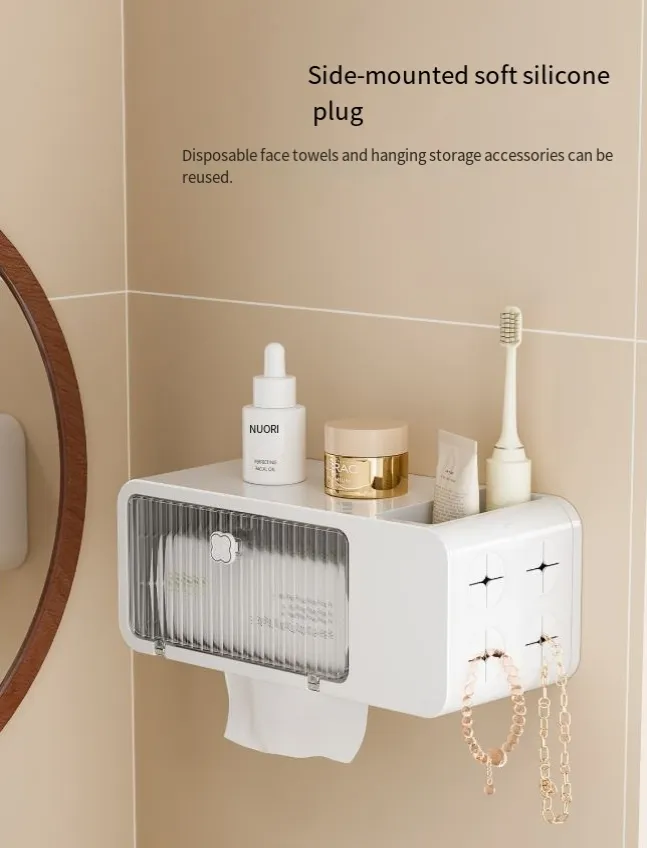 Bathroom Storage Box Multifunctional Wall Mounted Punch Free Strong Bearing Rack Item Storage Tissue Box_voghion.com