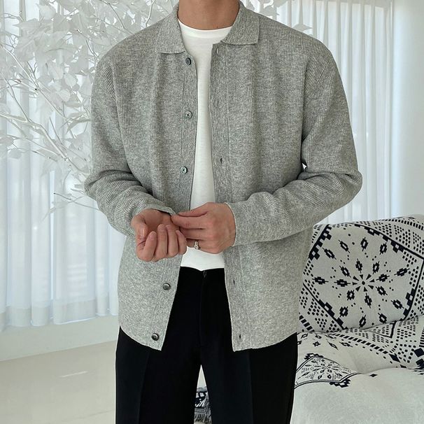 Men's Korean-Style Knit Cardigan - Oversized Open Front Sweater (Red/Black/Green/Navy/Light Grey/Beige/Brown, M-XXXL)_voghion.com