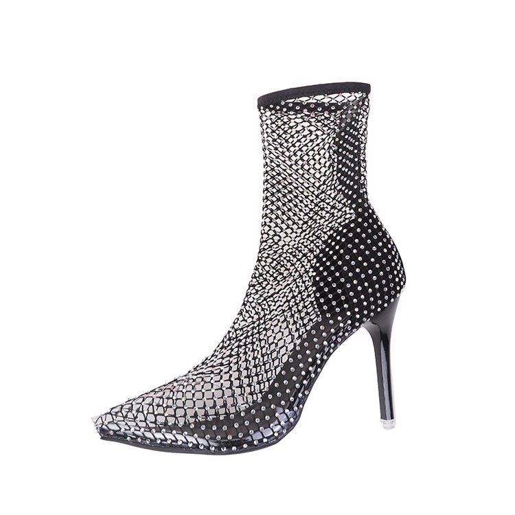 Női divatos menő strasszok, karcsú sarkú cipők, necccipők, térdig érő csizmák, hegyes, hosszú, vékony zoknik, csizmák_voghion.com