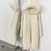 "Oversized Knit Cardigan With Real Fox Fur Trim – Longline Hooded Open-Front Coat (White/Grey/Khaki/Black, One Size Fits Most Winter Wear)"_voghion.com