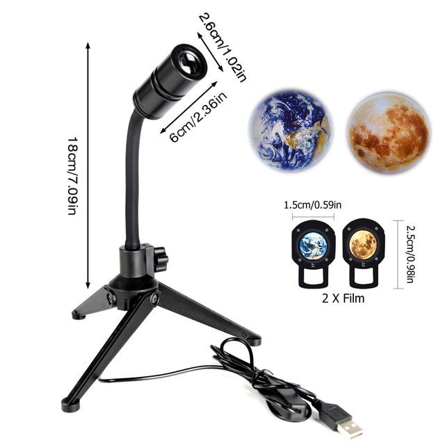 Star Projector 2 In 1 Earth Moon Projection Lamp 360° Rotatable Bracket USB Led Night Light For Bedroom Decoration Projector_voghion.com