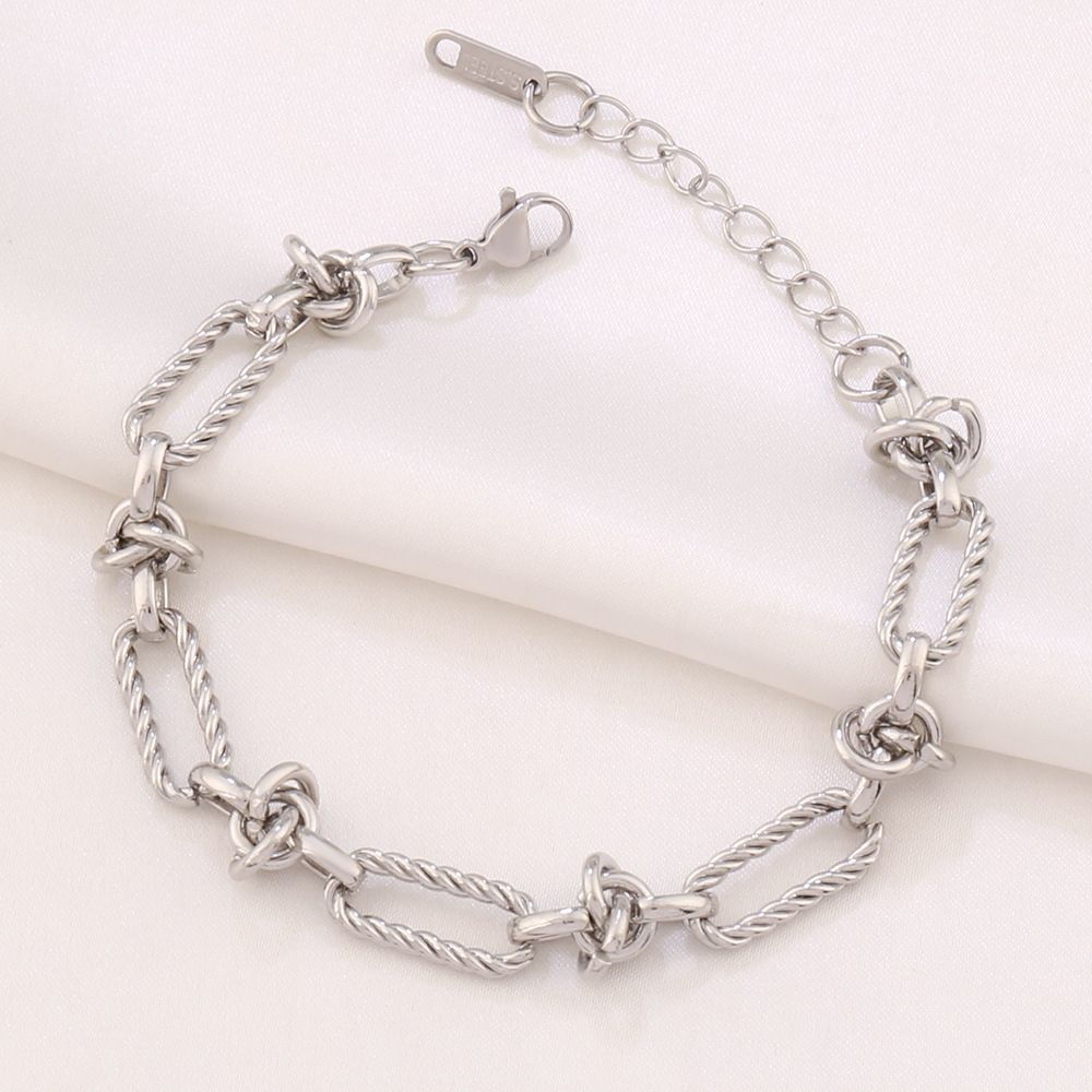 Bracciale a catena annodata in acciaio inossidabile placcato oro, semplice e alla moda, in titanio, con metallo pesante, tendenza hip hop, per donna_voghion.com