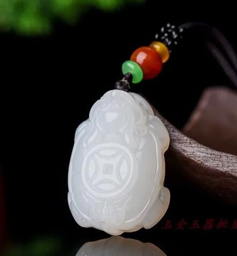 Collier pendentif en pierre de Jade Hetian blanche naturelle, pendentif en forme de tortue Dragon, bijoux en Jade chinois sculpté, _voghion.com