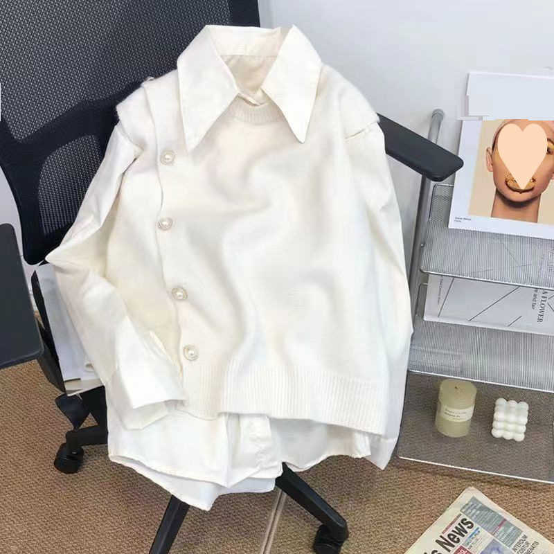 Îmbrăcăminte pentru femei Cămașă tricotată în culoarea bomboanei Costum din două piese de primăvară stil nou guler elegant vestă fără mâneci costum costum_voghion.com
