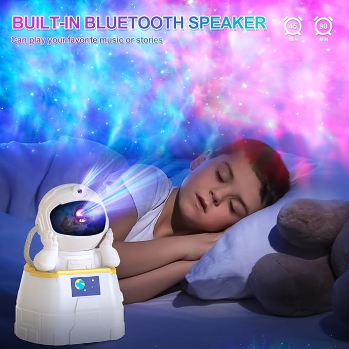 Astronaut Galaxy Projector - Dual Function- Projector And Night Light, USB Powered, Remote Control & Timer, Bluetooth Speaker - With White Noise_voghion.com