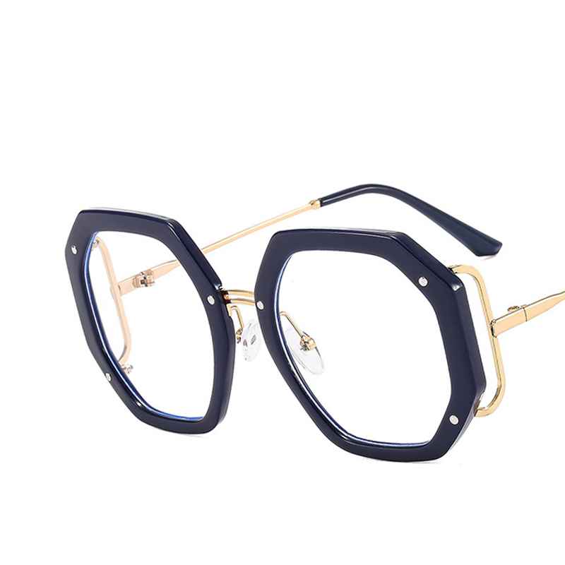 Lunettes polygonales pour femmes, monture de lunettes creuses latérales anti-lumière bleue, tendance_voghion.com