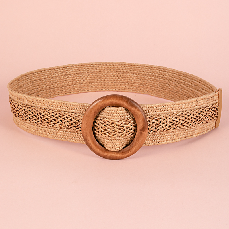 Women Braided Belts High Quality Beach Vacation Wooden Buckle Non Elastic Pp Grass Ladies Decorative Belt_voghion.com