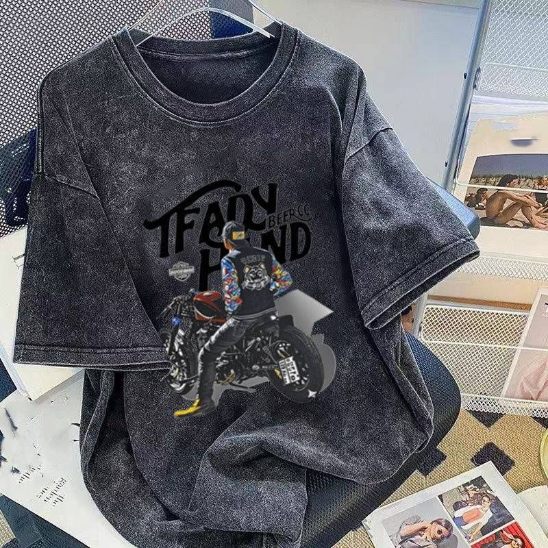 Men's Clothing High Street Short Sleeved Washed Old Heavy 230 Grams Boys T Shirt Loose Tops Summer Street Ins Trend_voghion.com