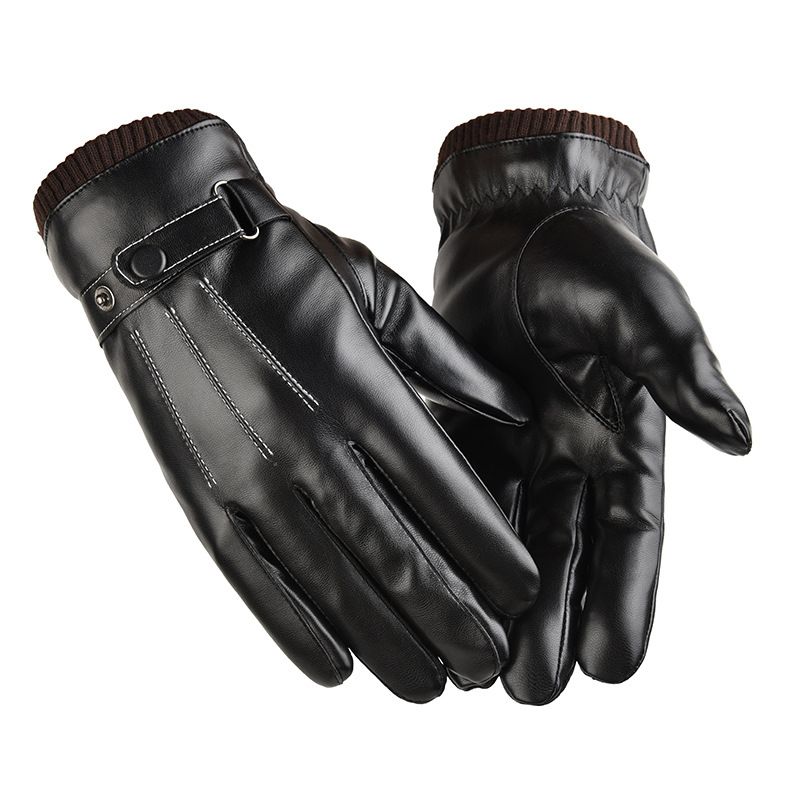 Autumn And Winter Warm PU Leather Gloves, Men's Outdoor Cycling Touch Screen Gloves, Fleece Water-resistant Cycling Cold-proof Gloves_voghion.com