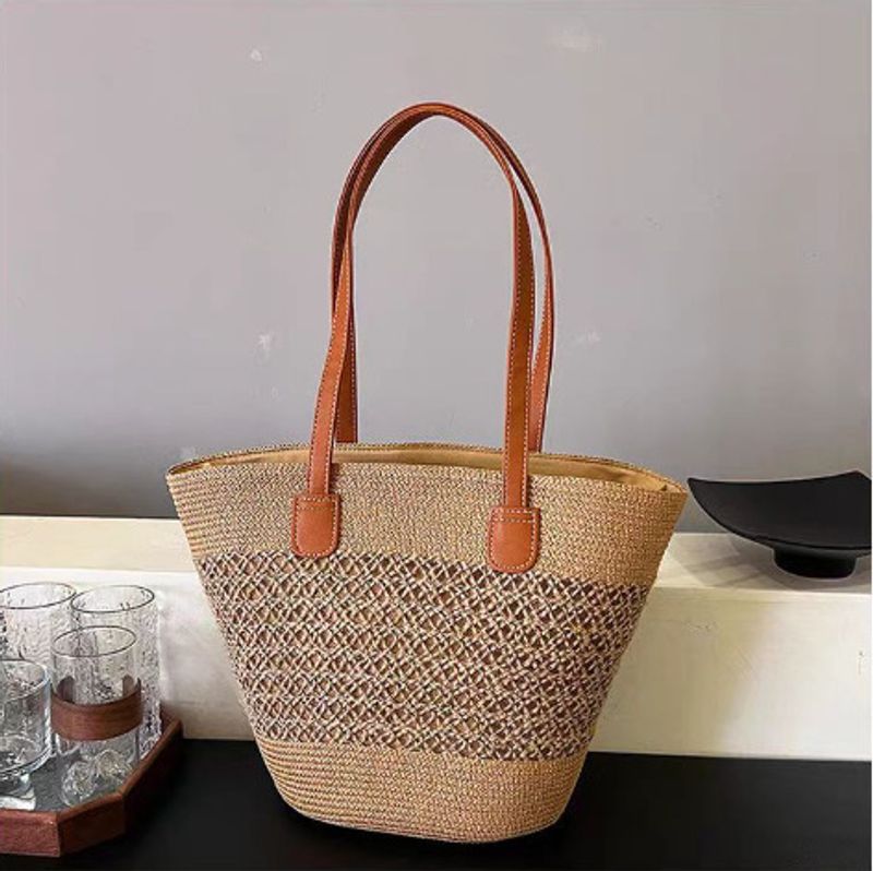 Bag For Women, Summer Beach Tote Large Capacity Shoulder Vegetable Rattan Woven Straw Bag, Basket Bucket_voghion.com