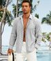 Herren Langarm Button-Down-Hemd Gestreift Casual Baumwolle Business Sommer Strand Hochzeit Kleid Hemden_voghion.com