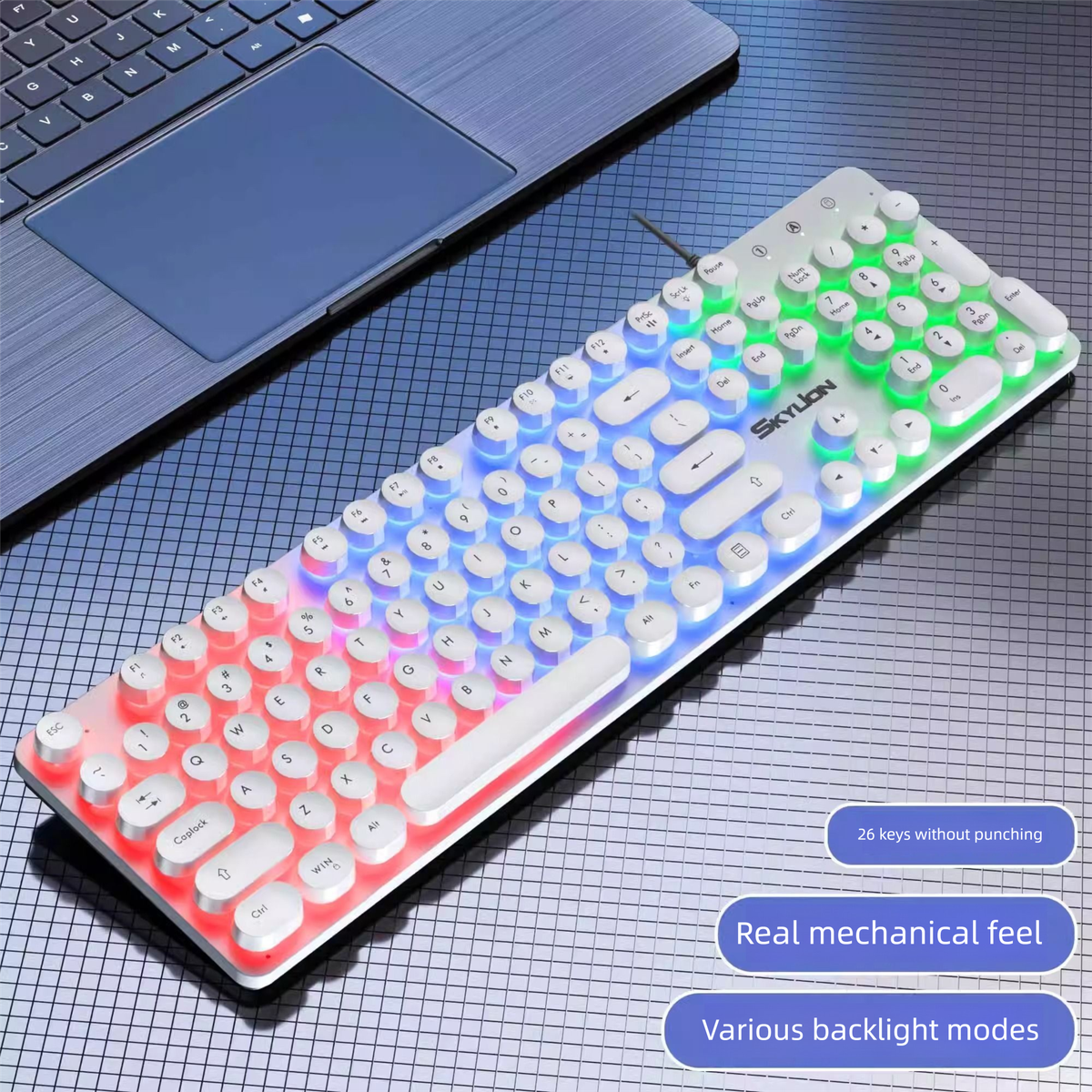 H300 Wired Color Block Luminous Punk Keyboard Mechanical Feel Laptop Desktop Gaming Silent_voghion.com