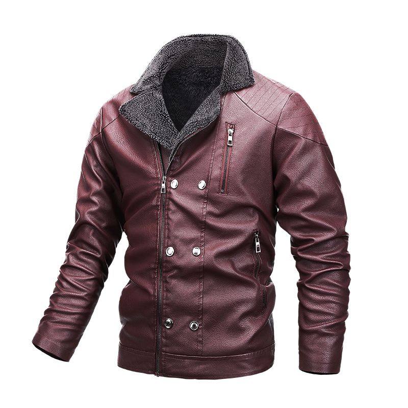 Flip-Kragen schwarz gerader Saum lässig einreihig Seitennaht Tasche ohne Kapuze, Jugend Winter Pelz Männer_voghion.com