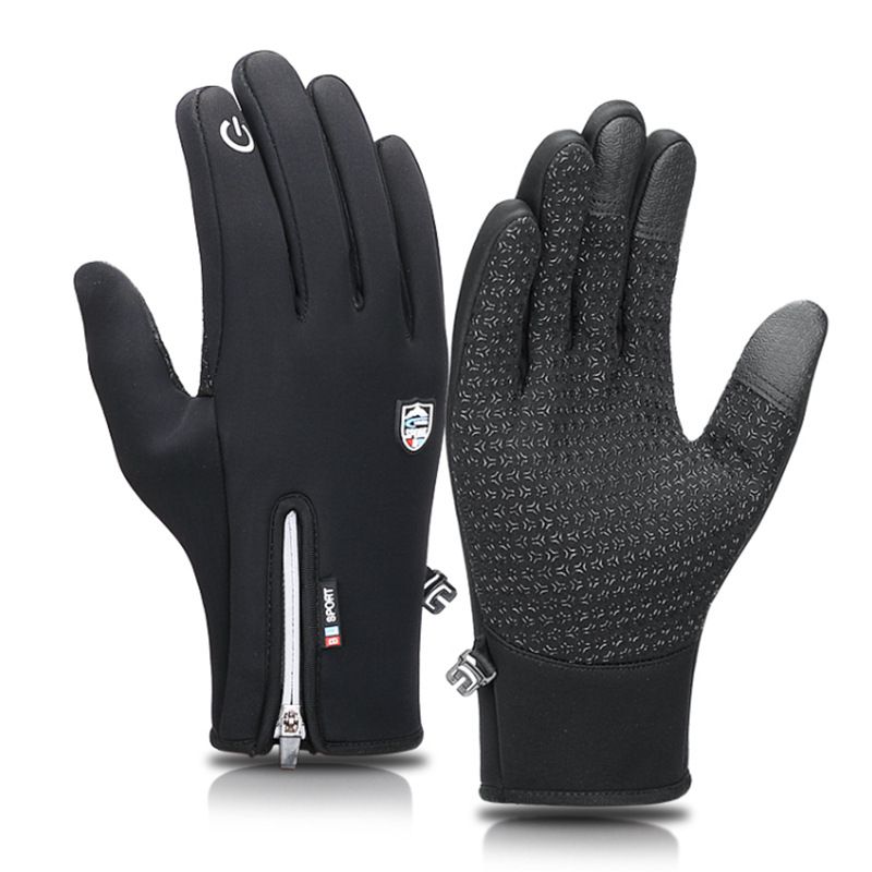 Unisex Outdoor waterproof gloves Ski touch screen winter men's and women's windproof fleece zipper full finger riding warm gloves_voghion.com