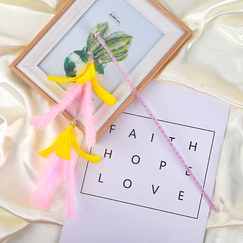 Long Fairy Tassel Toy High Interaction Cat Teaser Wand Multi-color Feather Straight Hair_voghion.com