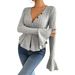 Elegante camicetta con volant e scollo a V – Top tunica con maniche svasate per donna (S-XL, 5 colori)_voghion.com