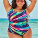 Plus Size Women's One Piece Swimsuit - Rainbow Gradient Stripes High Elasticity Swimwear For Beach & Poo_voghion.com