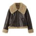 Women's Faux Fur & Fleece Bomber Jacket - Winter Fashion Outerwear, Street Style, Loose Fit, Short Length, Zip-Up, Deep Brown_voghion.com