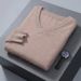 1 2023 Autumn Winter New Mink Men's V-Neck Loose Solid Color Pullover Wool Base Knitwear Cashmere Sweater_voghion.com