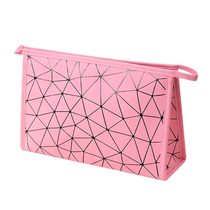 Home storage geometric lozenge PU frosted cosmetic bag portable travel hand toiletries wash bag cosmetic storage bag_voghion.com