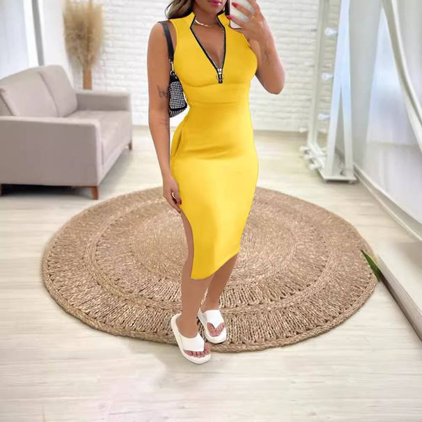 Gonna casual attillata con spacco e tasca obliqua con cerniera tinta unita da donna_voghion.com