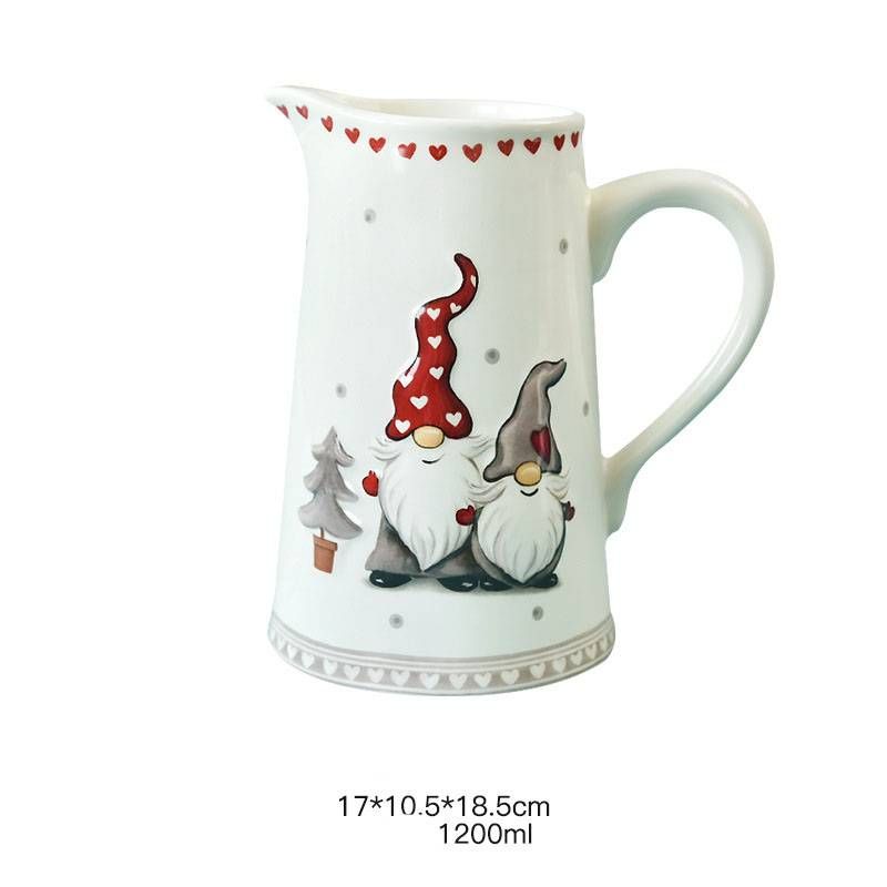 Christmas cold water kettle set Nordic large capacity ceramic cold water kettle without cover with handle embossed household drinkware_voghion.com