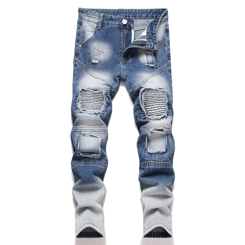Kid's Clothing Boys' Elastic Black Jeans Motorcycle Miscellaneous Stitching Men's Denim Trousers_voghion.com