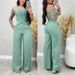 Women's Clothing Standing Tube Top Button Vest Opening Closing Placket Wide Leg Trousers Suit_voghion.com