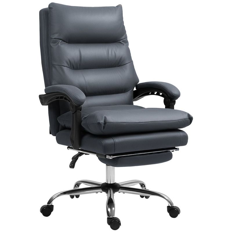 Vinsetto Microfibre Massage Office Chair, Heated Reclining Chair With Footrest, Double-tier Padding, Swivel Wheels, Dark Gray_voghion.com