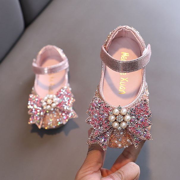 Girls Princess Square Mouth Rhinestone Bow Single Shoe Shoes Show Dance Shoes_voghion.com