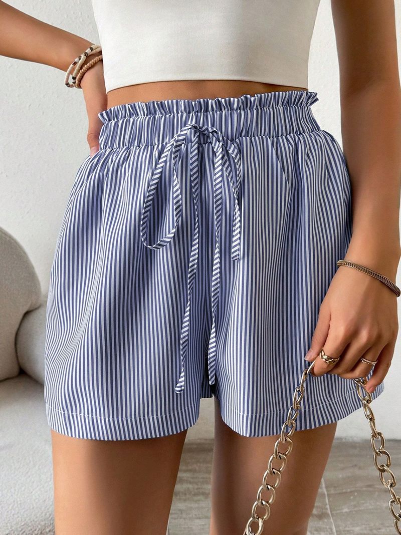 New Summer Niche Striped Design Elastic Lace Casual Shorts For Women Loose Slim All Match Shorts_voghion.com