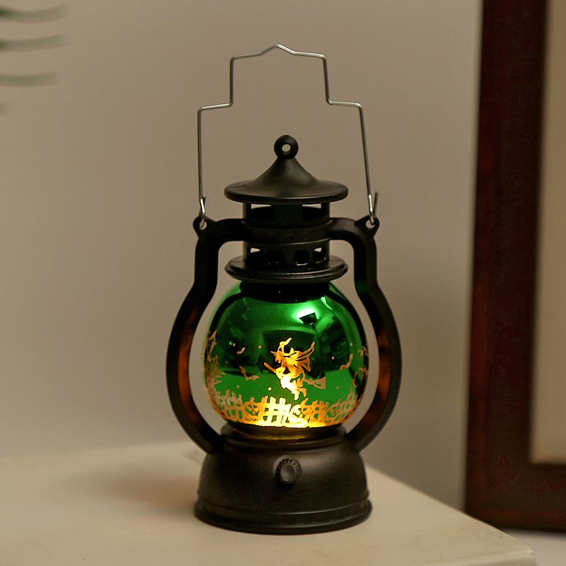 Vintage Halloween Laser Pumpkin Lantern - Witch, Skull & Pumpkin Design, Decorative LED Oil Lamp For Party, Bar & Home Decor_voghion.com