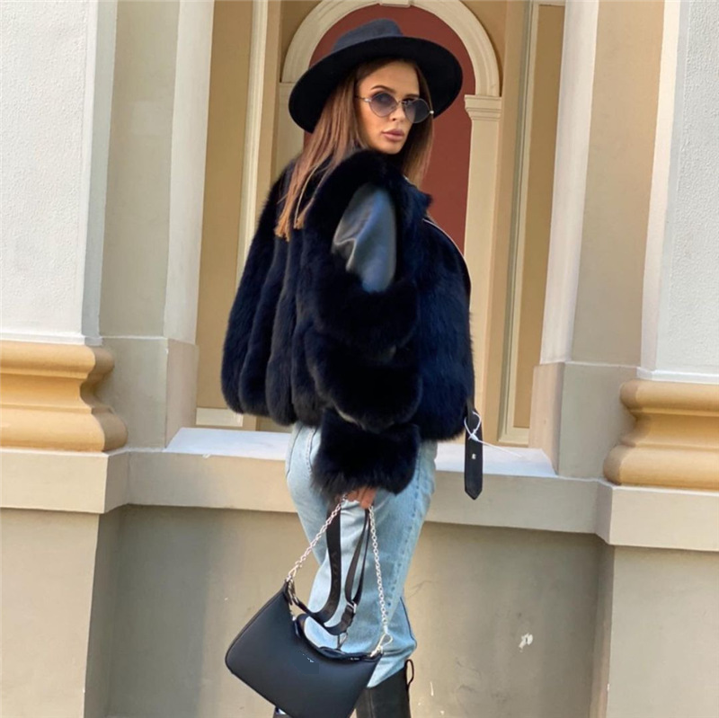 Vêtements pour femmes imitation manteau de fourrure de renard pour femmes style moto style court célébrité d'internet même style fourrure minceur_voghion.com