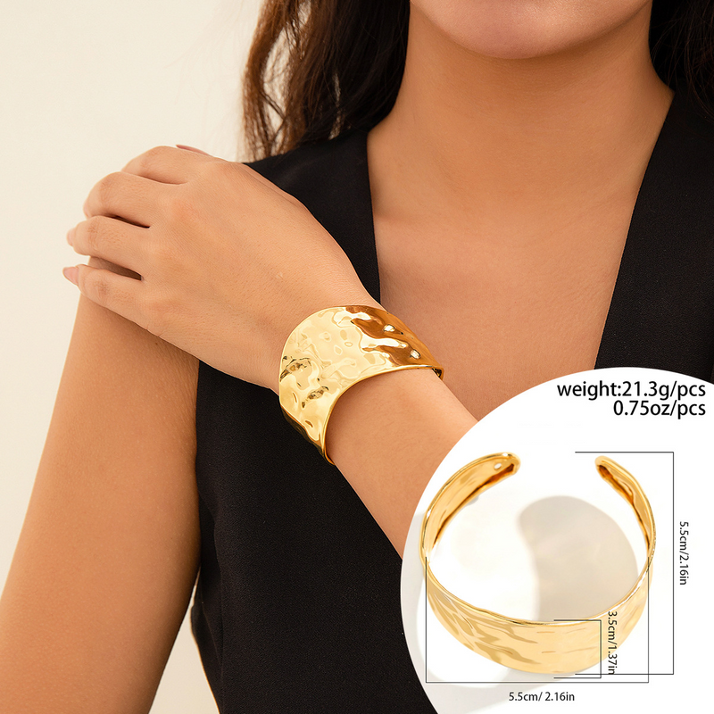 irregular Smooth Metal Wide Bracelet Bracelet Fashionable Personality C Shaped Texture Open Hand Jewelry_voghion.com