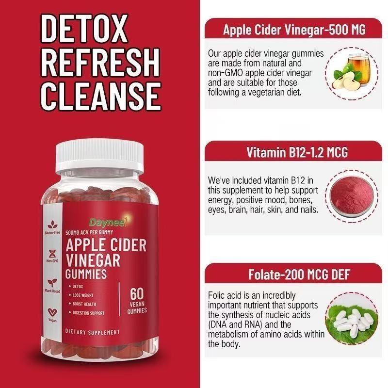Dayneer Detox Hubnutí Podpora Jablečné octové gumové bonbóny Proteinové bonbóny_voghion.com