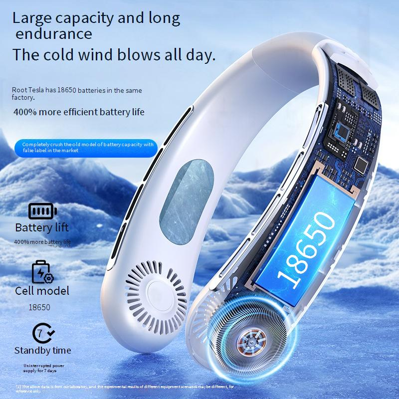 Handsfree nekventilator met digitaal display - USB oplaadbare bladloze ventilator (≤25 dB, 3 snelheden) voor buiten/studie_voghion.com