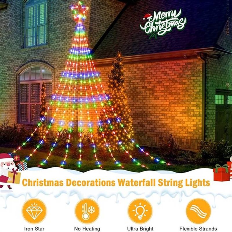 Holiday Lighting Smart Bluetooth Five Pointed Star Waterfall Light 3.6m Christmas Decoration Hanging Tree Trailer Light LED Starry Sky Flowing Water_voghion.com