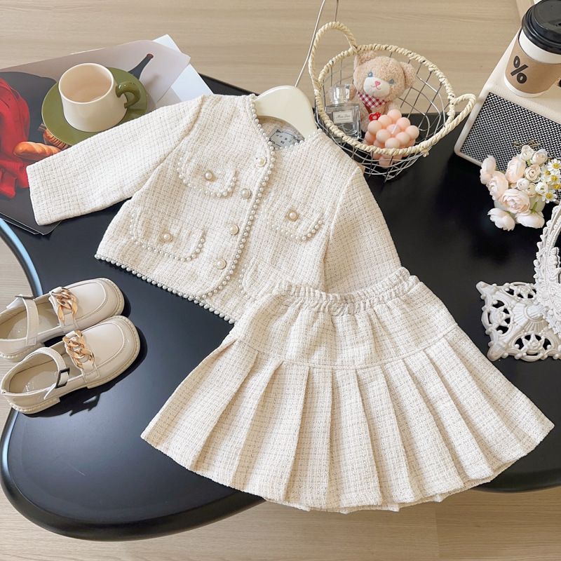 Children's Suit New Autumn Girl Baby Fashionable Stylish Lace Temperament Jacket Short Skirt Temperament Two Piece Suit Trendy_voghion.com