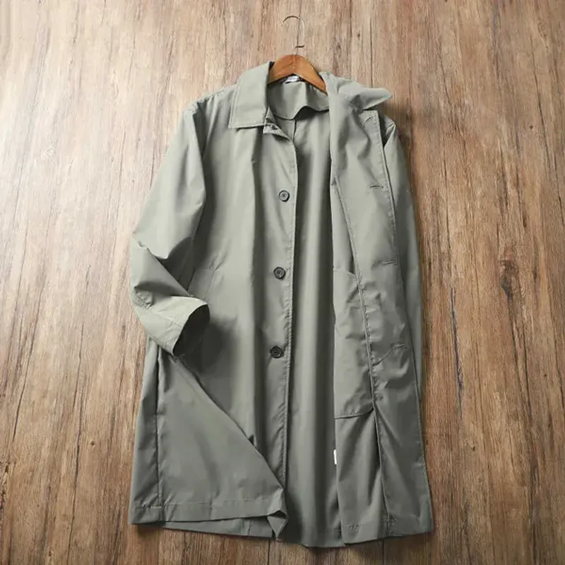 Manteaux pour hommes, Trench mi-long à simple boutonnage, tissu technique imperméable et résistant aux déchirures, nouvelle collection printemps 2022_voghion.com