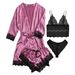 Women's Silk-Like Sleepwear Set – 4-Piece Loungewear Robe & Camisole (S-XXL) – Elegant Home & Outdoor Wear_voghion.com