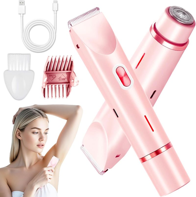 Tondeuse bikini pour femme, rasoir électrique avec deux lames en céramique, pour le visage, le corps et les zones intimes, autonomie sans fil de 90 minutes_voghion.com