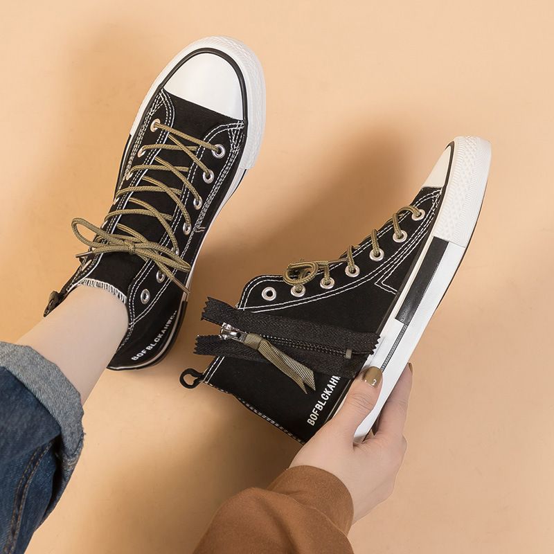 Canvas For Women Spring And Autumn Season New Student Classic Zipper Casual Versatile High Top Canvas White Board_voghion.com